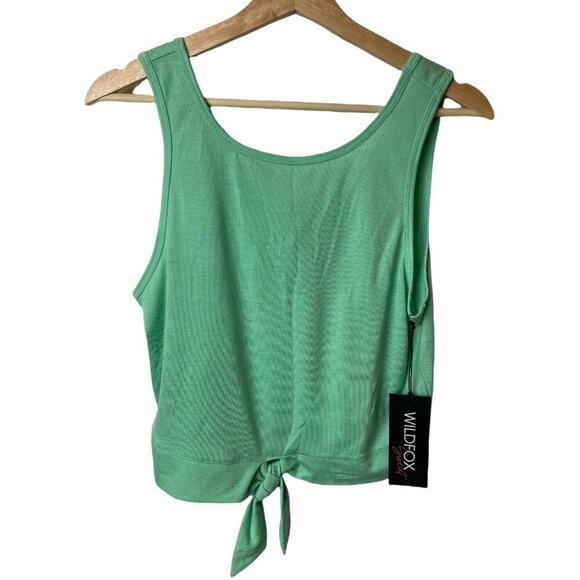 Wildfox Sweat Neptune Green Front Tie Active Crop Tank Top Women's Size L NWT - Picture 3 of 7